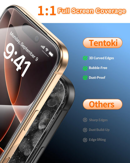 Tentoki Flash Fit Pro Premium HD Clear Glass for iPhone 16 Pro / iPhone 17 - 2 Pack