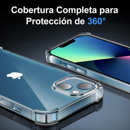 Tentoki Crystal Clear Protection Kit for iPhone 13 - Case + 2 HD Glass
