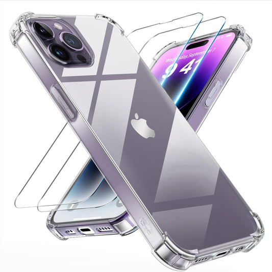 Tentoki Crystal Clear Protection Kit for iPhone 14 Pro Max - Case + 2 HD Glass