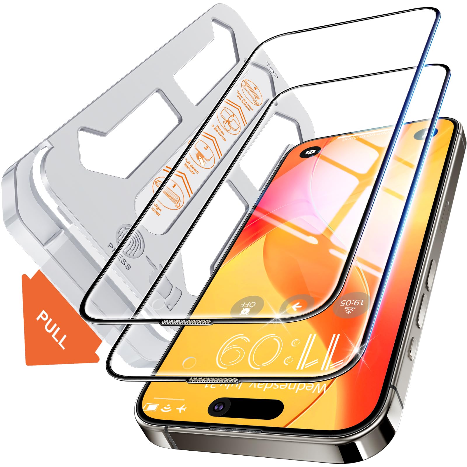 Tentoki Flash Fit Classic HD Clear Glass for iPhone 15 Pro - 2 Pack
