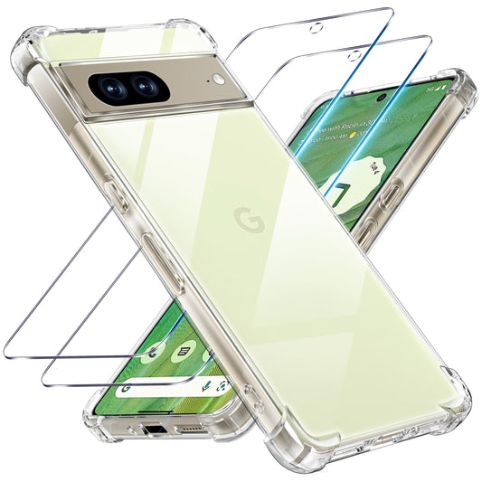 Tentoki Crystal Clear Protection Kit for Google Pixel 7 - Case + 2 HD Glass