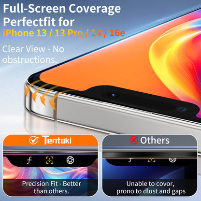 Tentoki Flash Fit Pro HD Clear Glass for iPhone 13 / 13 Pro / 14 / 16e - 2 Pack