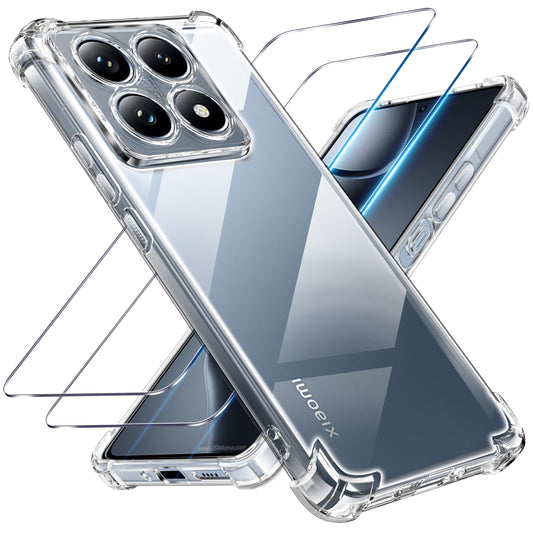 Tentoki Crystal Clear Protection Kit for Xiaomi 14t Pro 5G - Case + 2 HD Glass