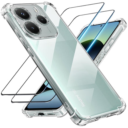 Tentoki Crystal Clear Protection Kit for Xiaomi Redmi Note 14 5G-162,4 mm* 75,7 mm* 7,99 mm， 190 g - Case + 2 HD Glass