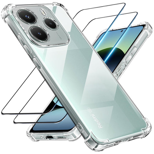 Tentoki Crystal Clear Protection Kit for Xiaomi Redmi Note 14 5G-162,4 mm* 75,7 mm* 7,99 mm， 190 g - Case + 2 HD Glass