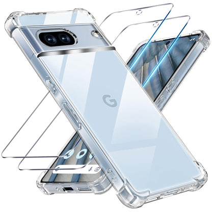 Tentoki Crystal Clear Protection Kit for Google Pixel 7a - Case + 2 HD Glass