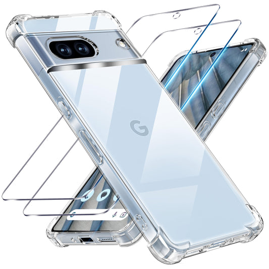 Tentoki Crystal Clear Protection Kit for Google Pixel 7a - Case + 2 HD Glass