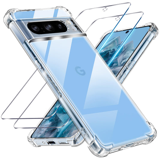 Tentoki Crystal Clear Protection Kit for Google Pixel 8 Pro - Case + 2 HD Glass