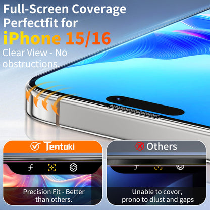 Tentoki Flash Fit Pro HD Clear Glass for iPhone 15 / 16 - 2 Pack