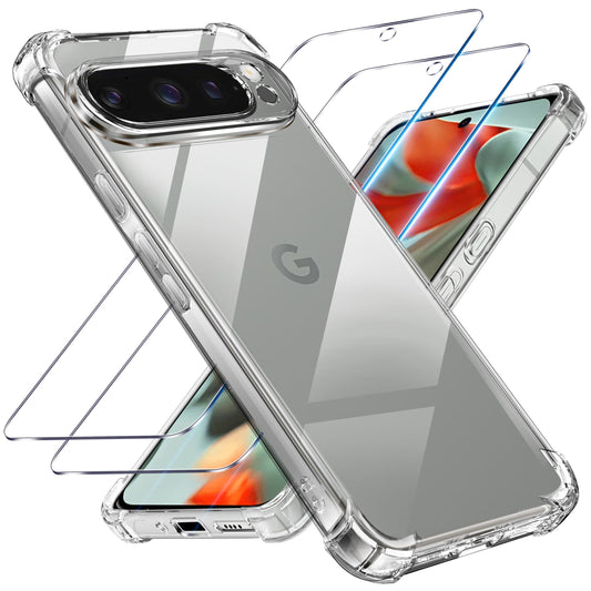 Tentoki Crystal Clear Protection Kit for Google Pixel 9 Pro XL - Case + 2 HD Glass