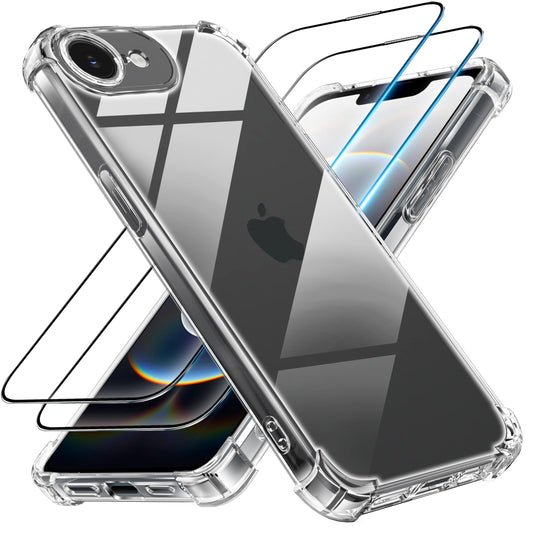 Tentoki Crystal Clear Protection Kit for iPhone 16e iPhone SE 4 2025 iPhone 16 SE - Case + 2 HD Glass