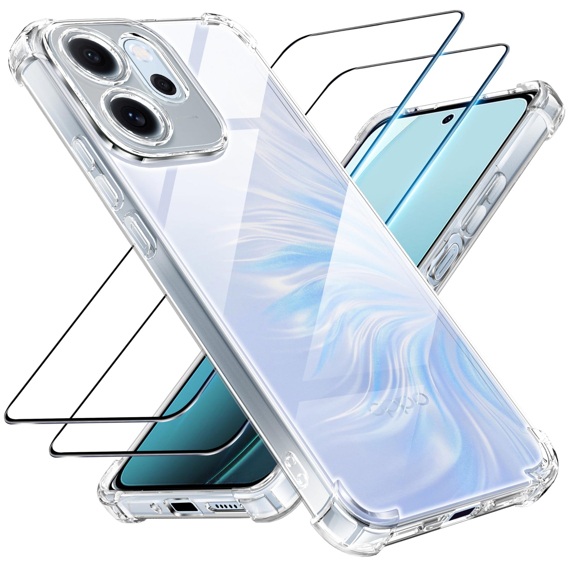 Tentoki Crystal Clear Protection Kit for Oppo Reno 14 F 5G / OPPO Reno 14 FS - Case + 2 HD Glass