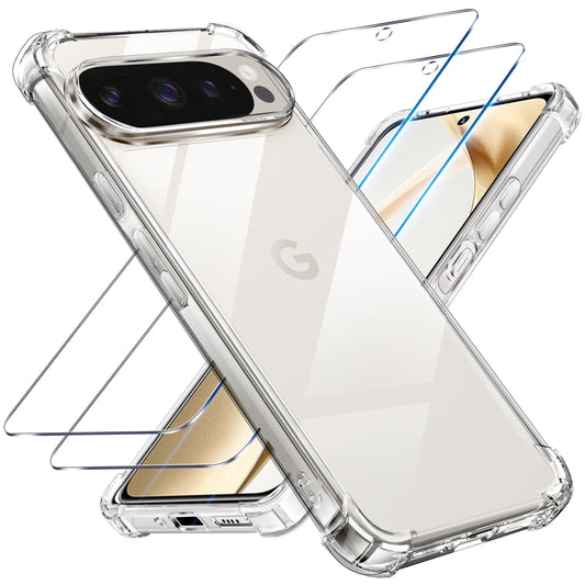 Tentoki Crystal Clear Protection Kit for Google Pixel 9 / 9 Pro - Case + 2 HD Glass