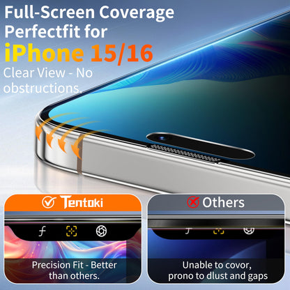 Tentoki Flash Fit Pro Privacy Glass for iPhone 15 / 16 - 2 Pack