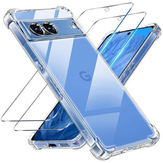 Tentoki Crystal Clear Protection Kit for Google Pixel 8a - Case + 2 HD Glass