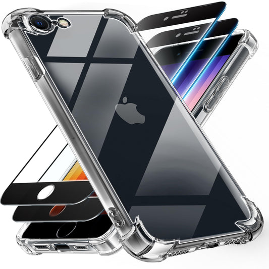 Tentoki Crystal Clear Protection Kit for iPhone SE 2020 / 2022 (iPhone SE 3 / 2)iPhone 7 / 8 - Case + 2 HD Glass