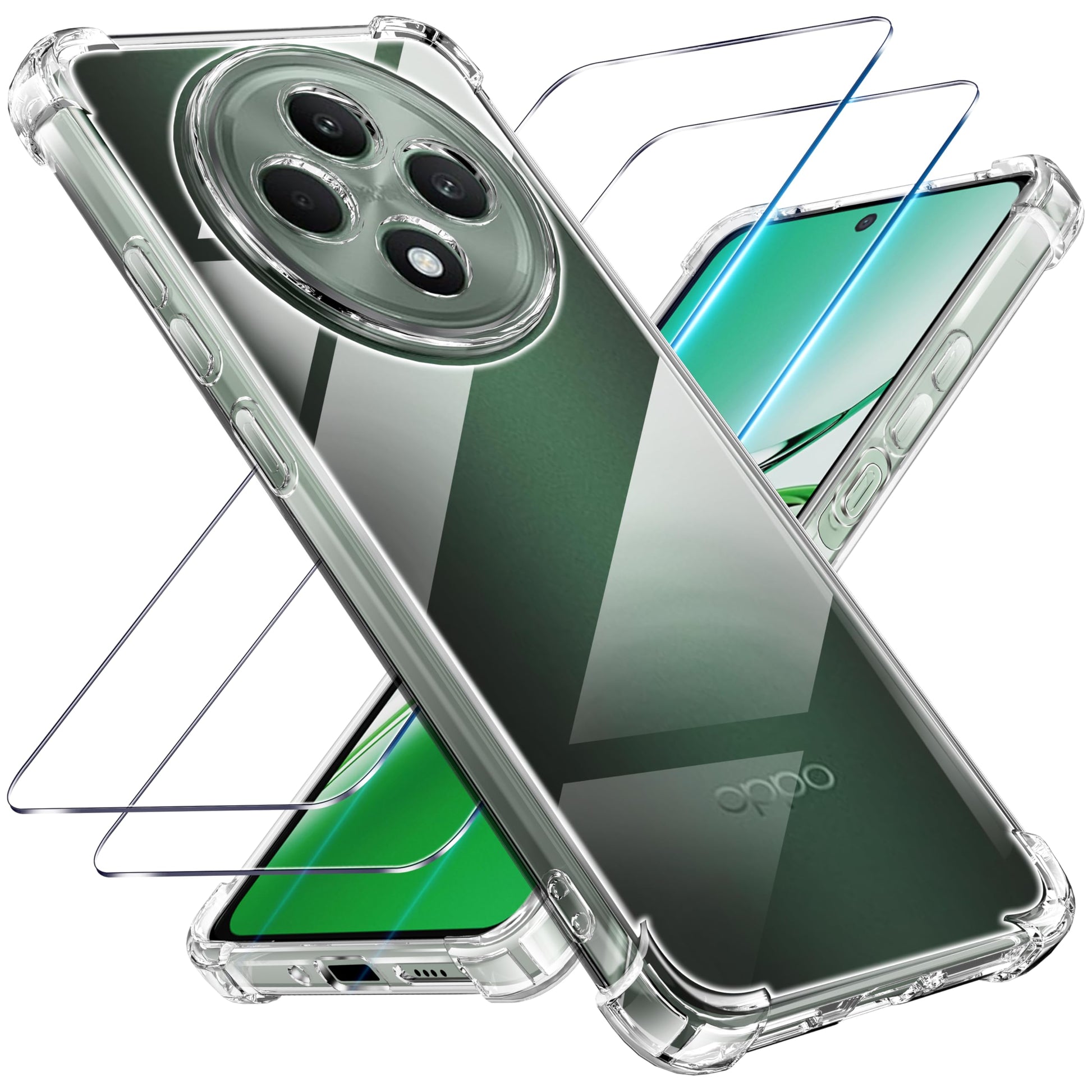 Tentoki Crystal Clear Protection Kit for OPPO Reno 12 FS 5G / OPPO Reno 12 F 5G - Case + 2 HD Glass