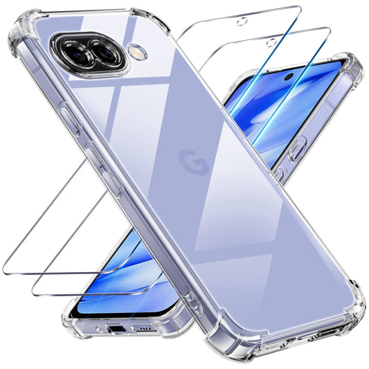 Tentoki Crystal Clear Protection Kit for Google Pixel 9A - Case + 2 HD Glass