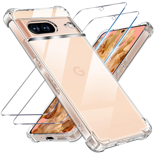 Tentoki Crystal Clear Protection Kit for Google Pixel 8 - Case + 2 HD Glass