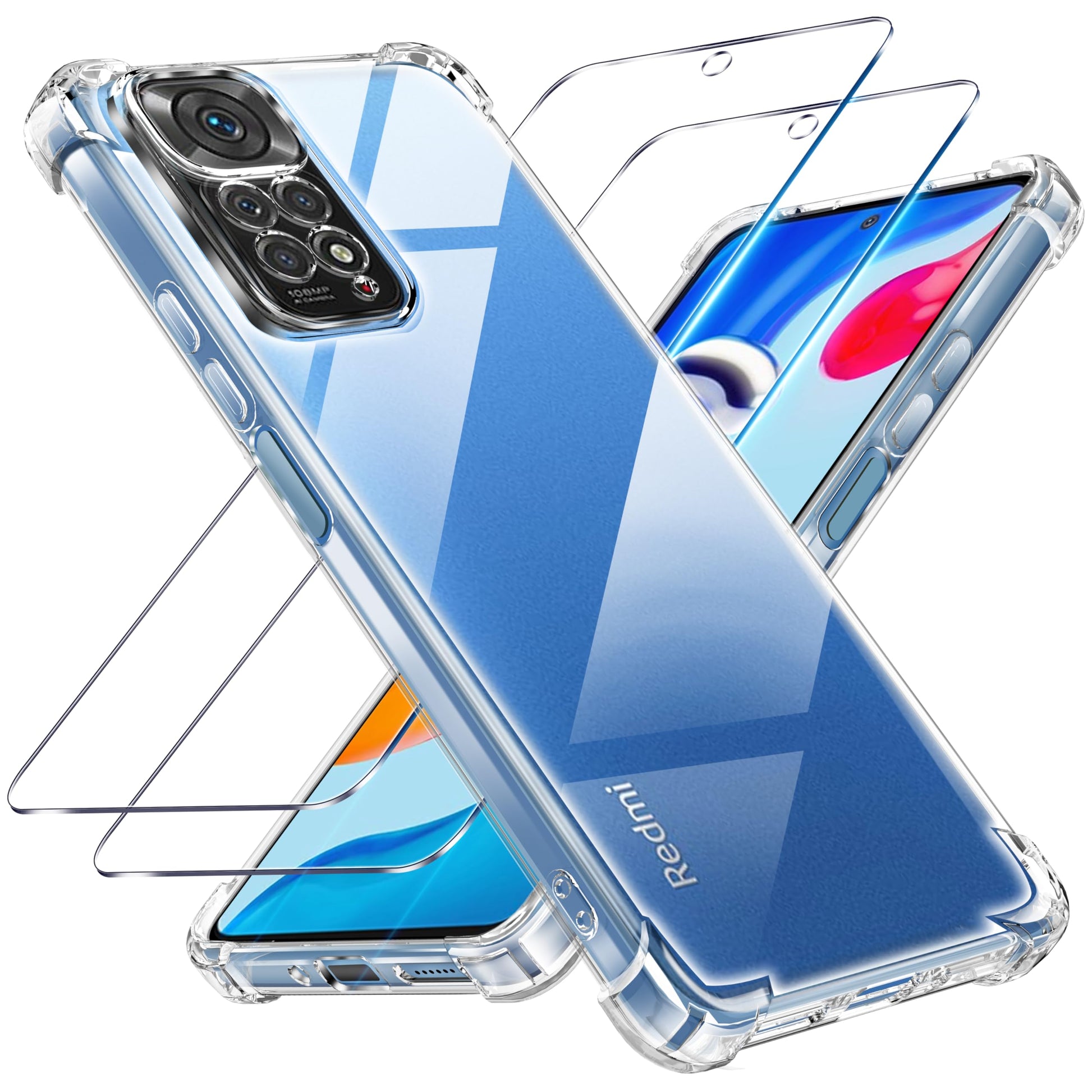 Tentoki Crystal Clear Protection Kit for Xiaomi Redmi Note 11 4G / Redmi Note 11S 4G - Case + 2 HD Glass
