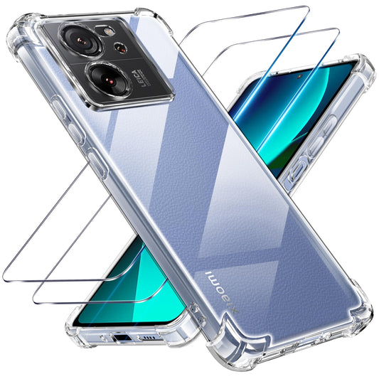 Tentoki Crystal Clear Protection Kit for Xiaomi 13T / Xiaomi 13T Pro - Case + 2 HD Glass