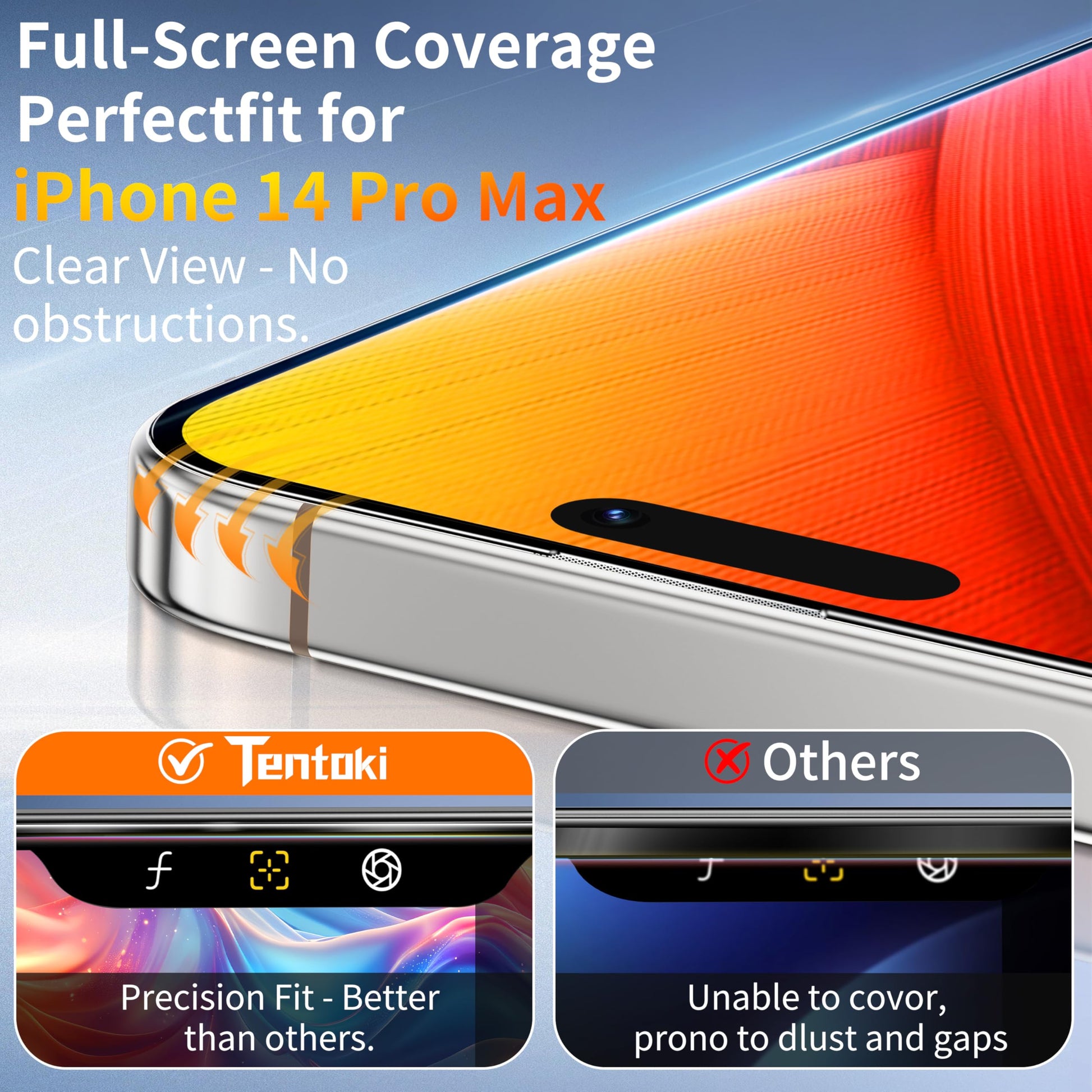 Tentoki Flash Fit Pro HD Clear Glass for iPhone 14 Pro Max - 2 Pack