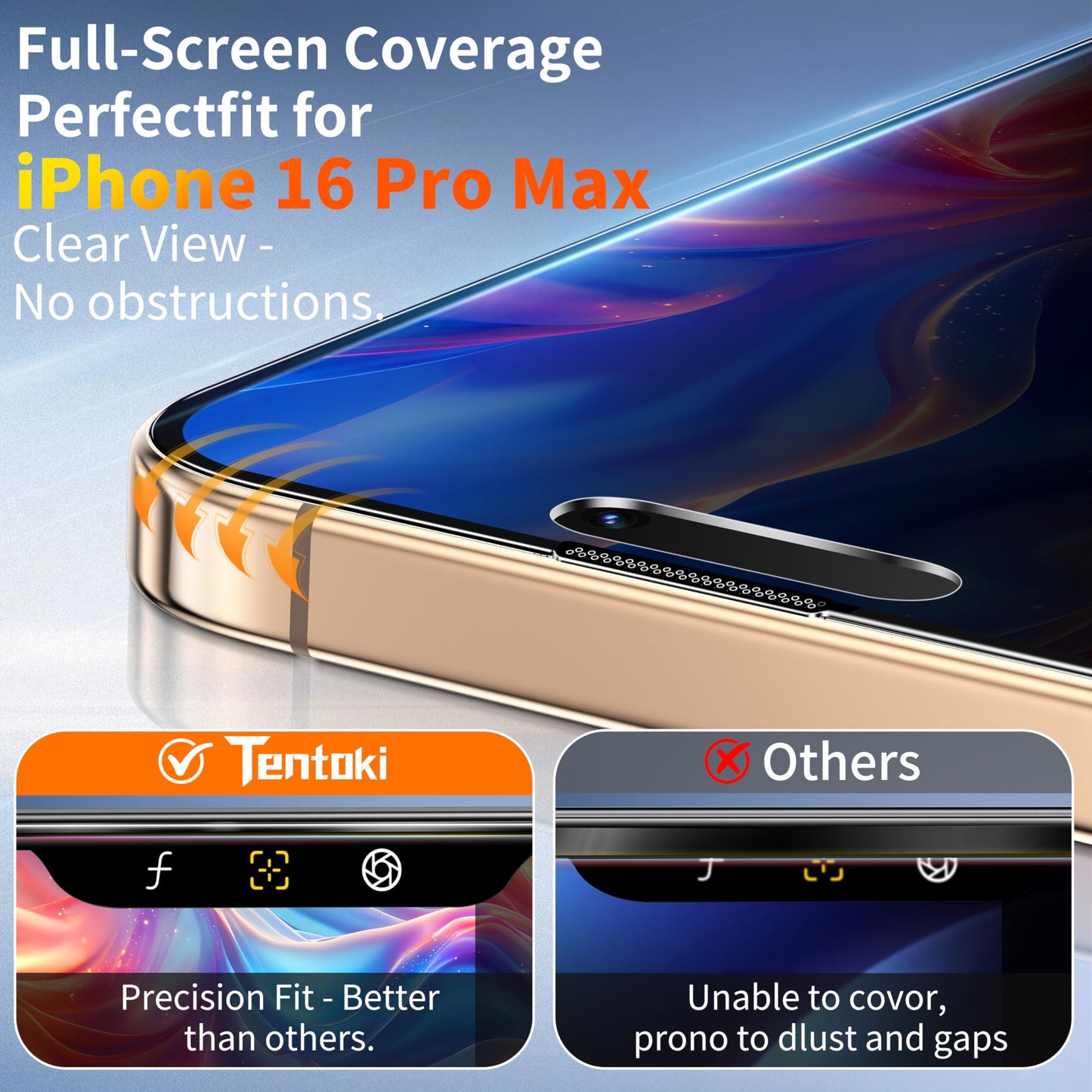 Tentoki Flash Fit Pro Privacy Glass for iPhone 16 Pro Max - 2 Pack