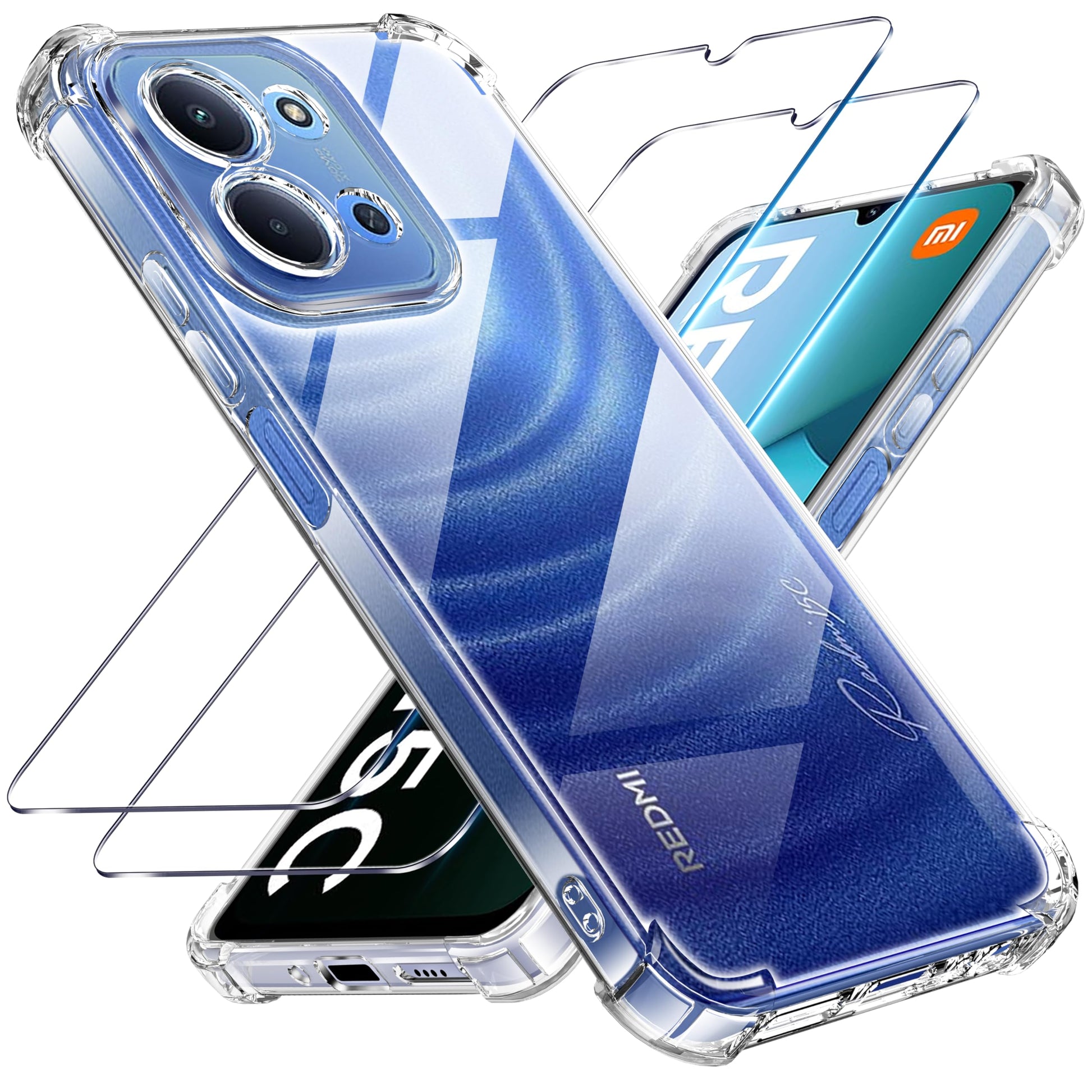 Tentoki Crystal Clear Protection Kit for Xiaomi Redmi 15c 4G +欧版 173mm - Case + 2 HD Glass