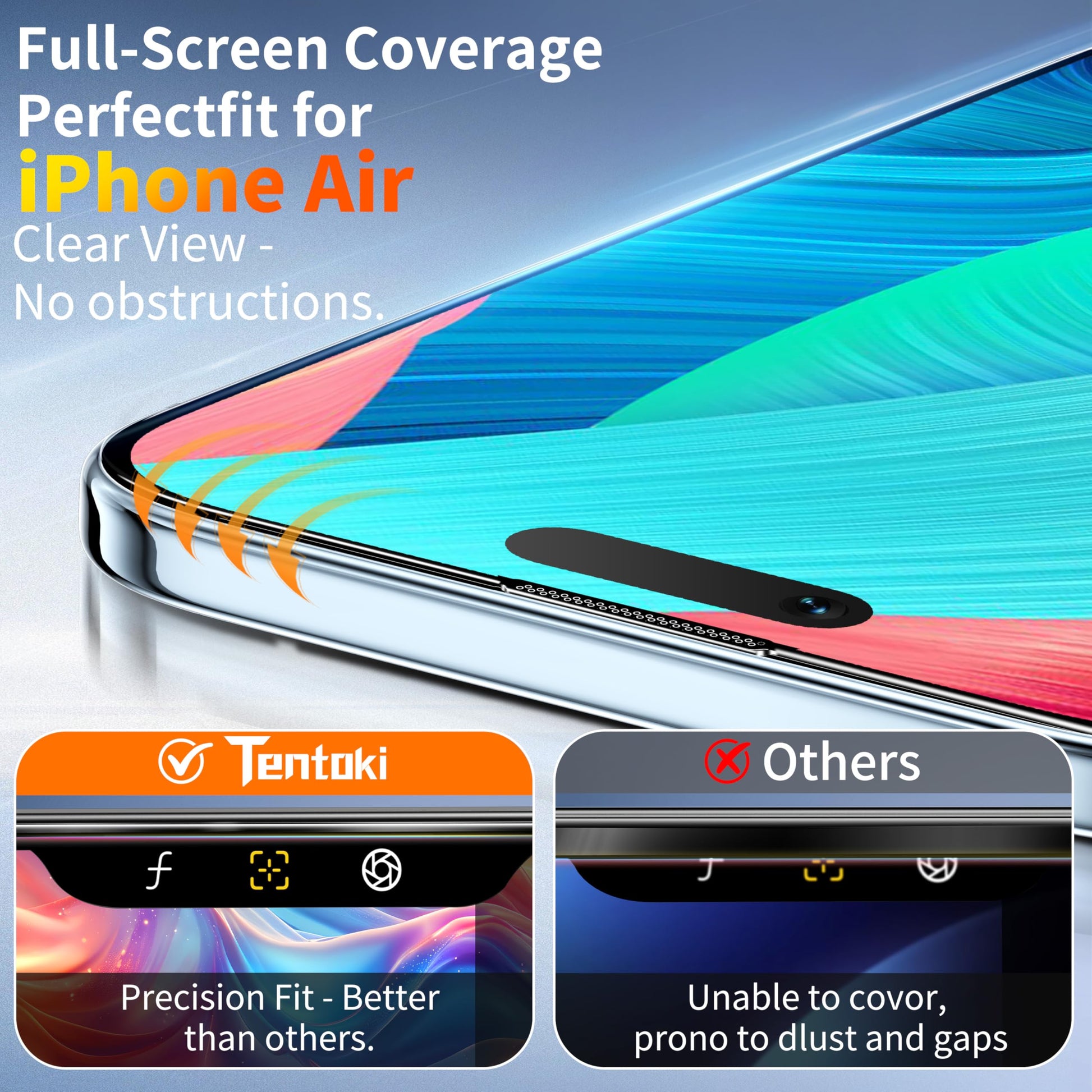 Tentoki Flash Fit Pro HD Clear Glass for iPhone 17 Air - 2 Pack