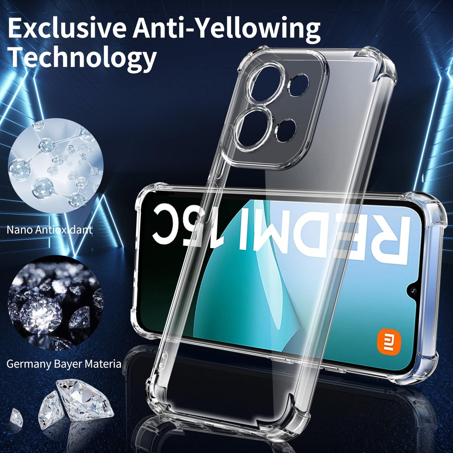 Tentoki Crystal Clear Protection Kit for Xiaomi Redmi 15c 4G +欧版 173mm - Case + 2 HD Glass