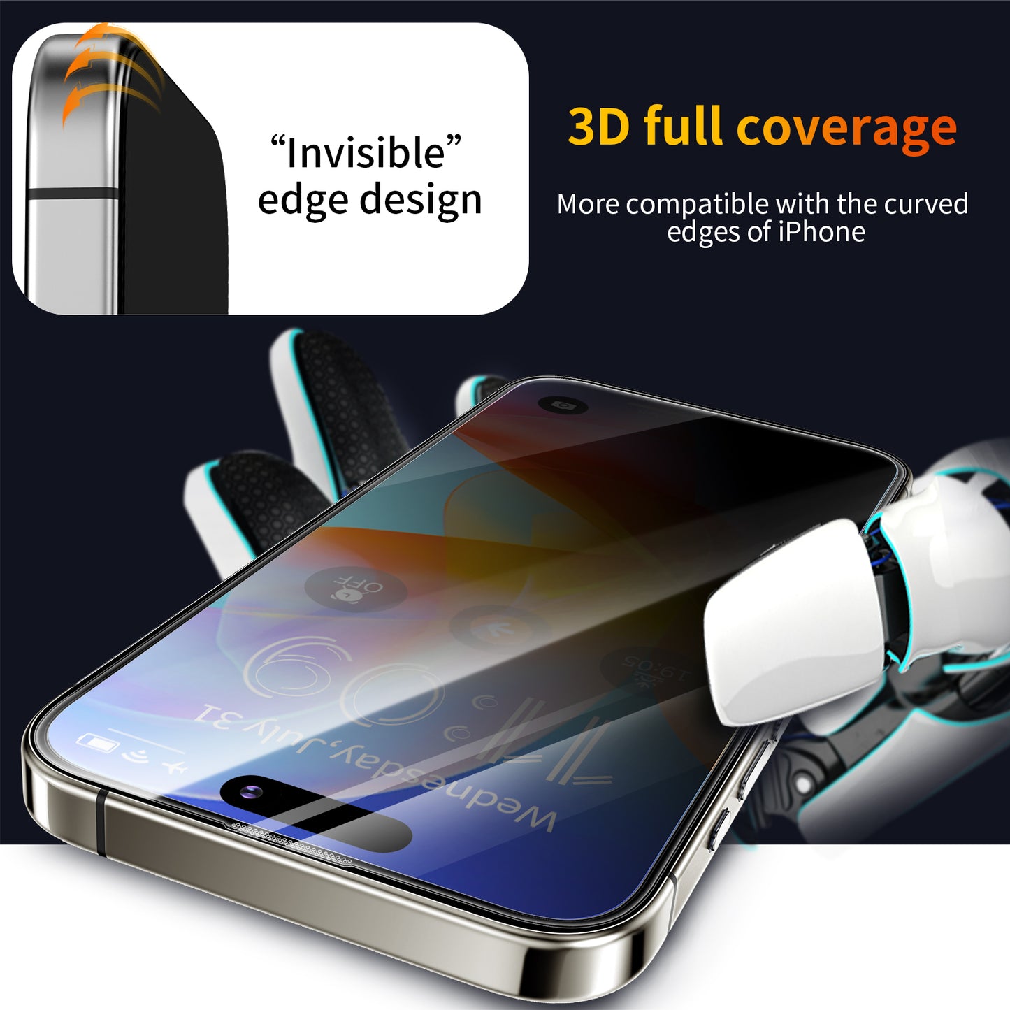 Tentoki Privacy Screen Protector for iPhone 15 Plus / 16 Plus (6.7 inch), Compatible With Face ID, 25° Anti Spy Premium 9H+ Tempered Glass Film [Auto Dust Elimination] [No Bubbles] 2 Pack