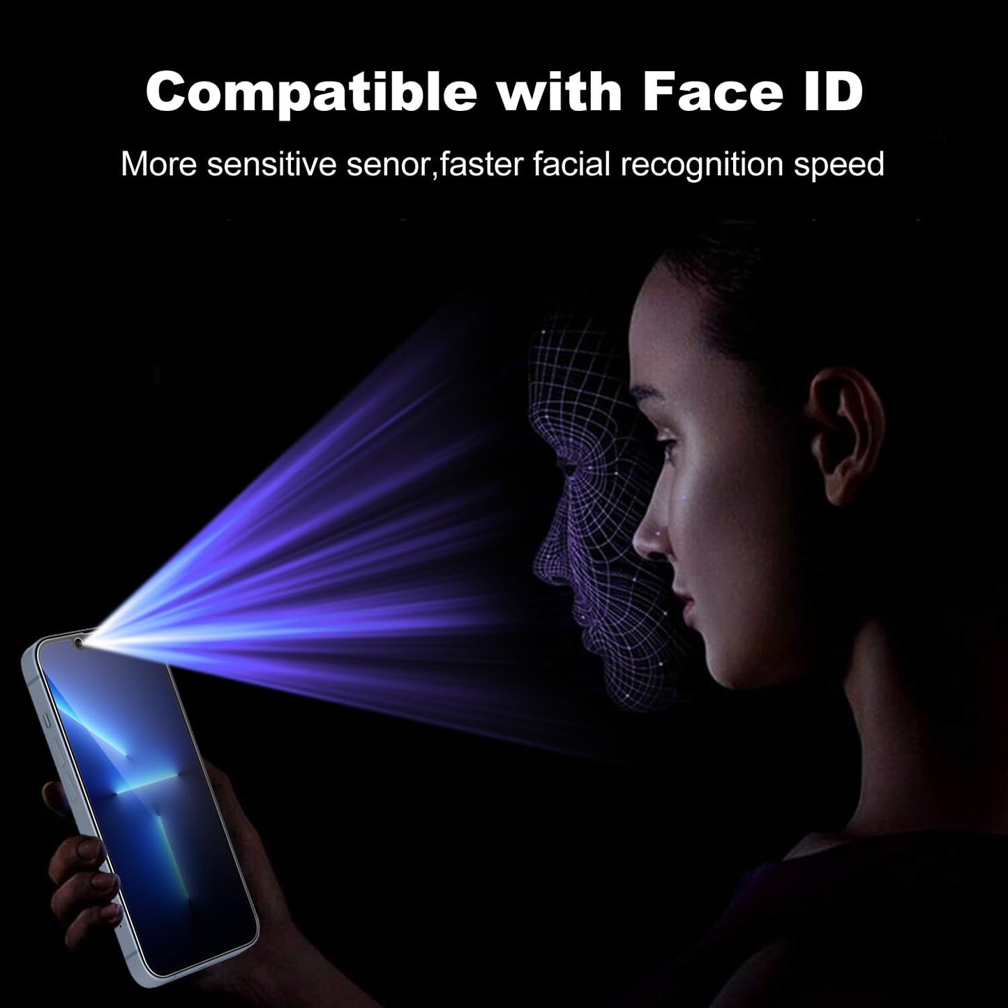 Tentoki Flash Fit privacy screen for tempered glass iPhone 14 Pro 6.1 inch, compatible with Face ID, 25° anti-spy premium 9H protective glass [ultra privacy] [auto dust elimination] [HD clear] 2 pieces