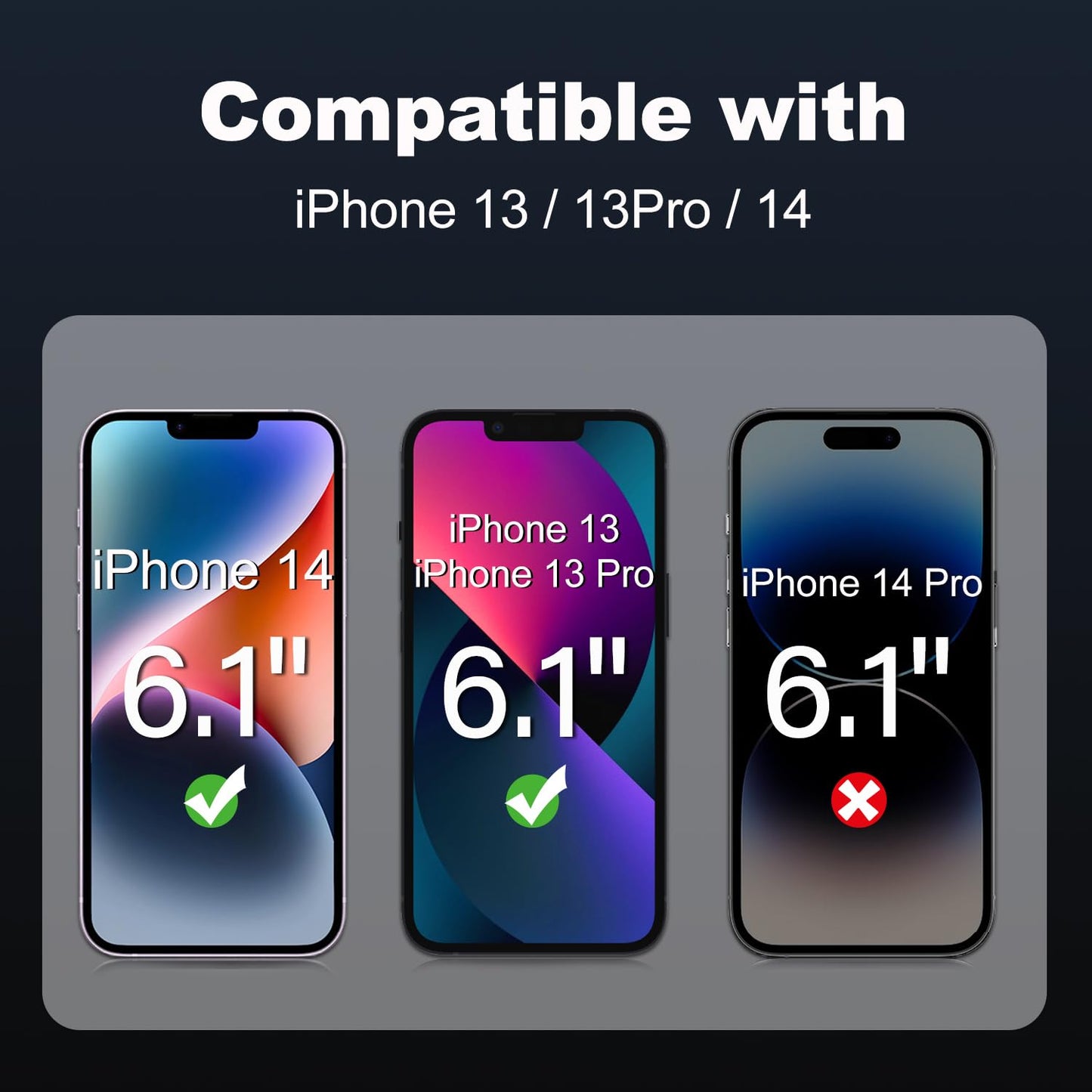 Tentoki Flash Fit privacy screen for tempered glass iPhone 13/13 Pro/14 6.1 inch, compatible with Face ID, 25° anti-spy premium 9H protective glass [ultra privacy] [auto dust elimination] [HD clear] 2 pieces