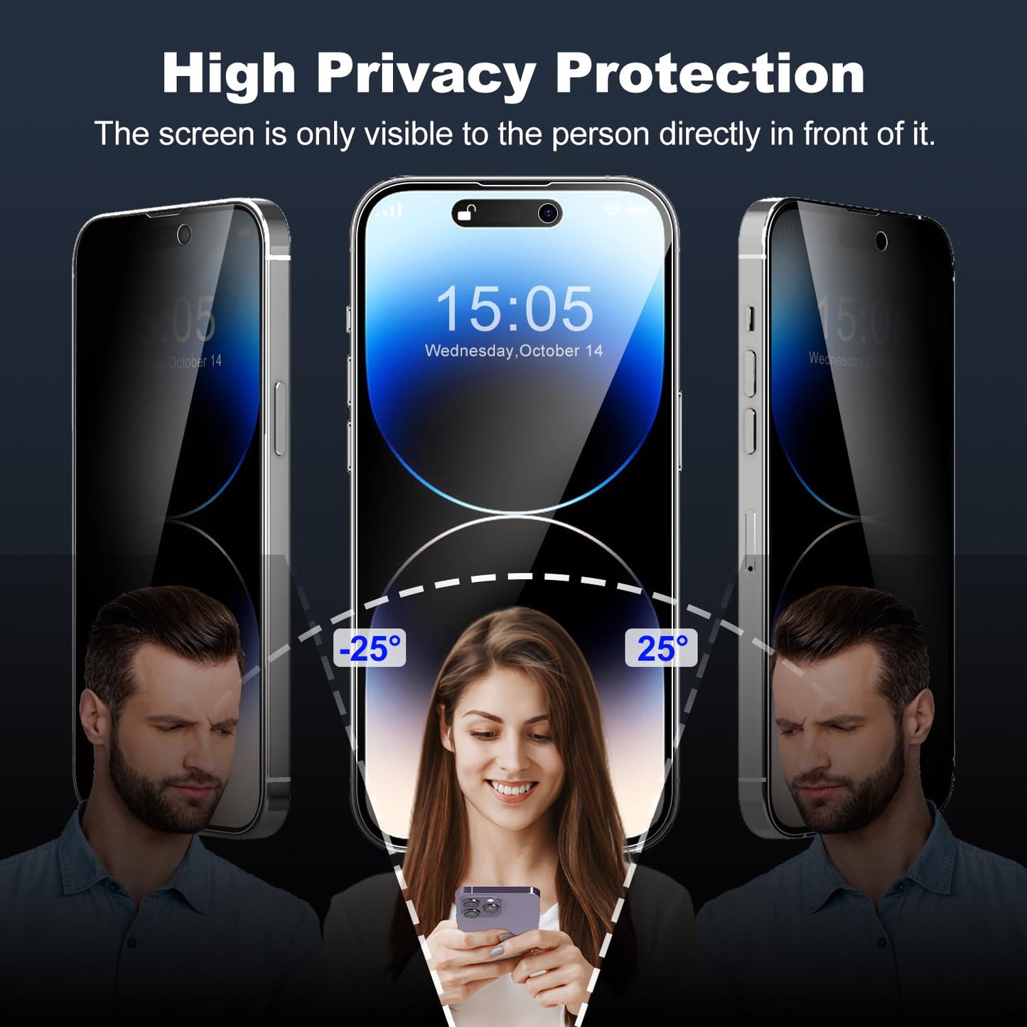 Tentoki Flash Fit privacy screen for tempered glass iPhone 14 Pro Max 6.7 inch, protective film compatible with Face ID, 25° anti-spy 9H+ iPhone 14 promax protective glass [privacy] [auto dust elimination] 2 pieces