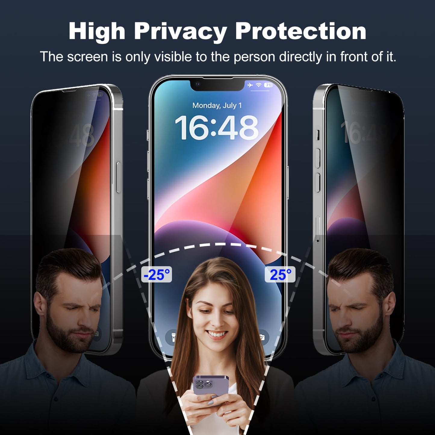 Tentoki Flash Fit privacy screen for tempered glass iPhone 13/13 Pro/14 6.1 inch, compatible with Face ID, 25° anti-spy premium 9H protective glass [ultra privacy] [auto dust elimination] [HD clear] 2 pieces