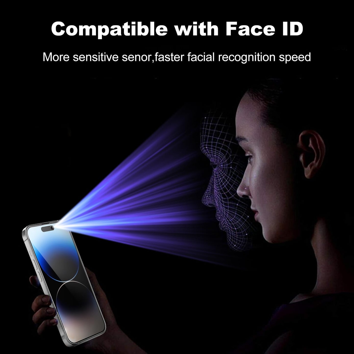 Tentoki Flash Fit privacy screen for tempered glass iPhone 14 Pro Max 6.7 inch, protective film compatible with Face ID, 25° anti-spy 9H+ iPhone 14 promax protective glass [privacy] [auto dust elimination] 2 pieces