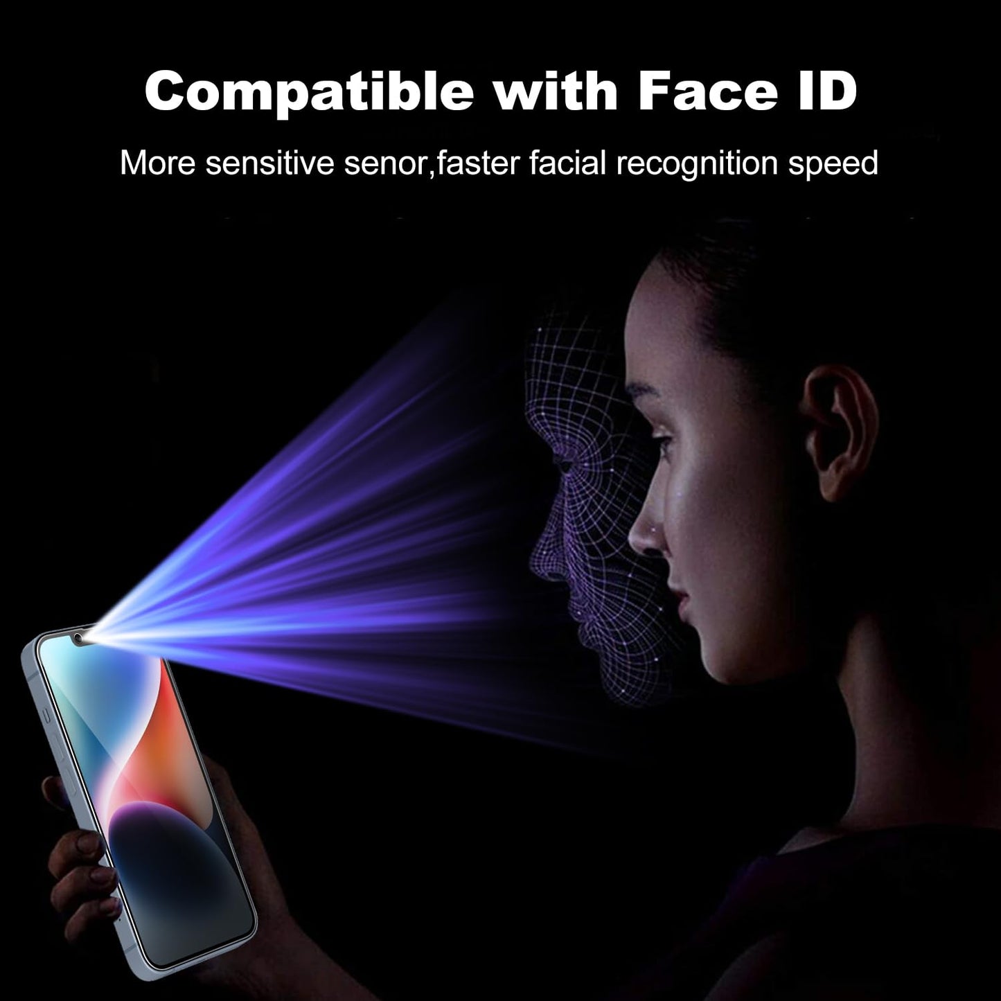 Tentoki Flash Fit privacy screen for tempered glass iPhone 13/13 Pro/14 6.1 inch, compatible with Face ID, 25° anti-spy premium 9H protective glass [ultra privacy] [auto dust elimination] [HD clear] 2 pieces